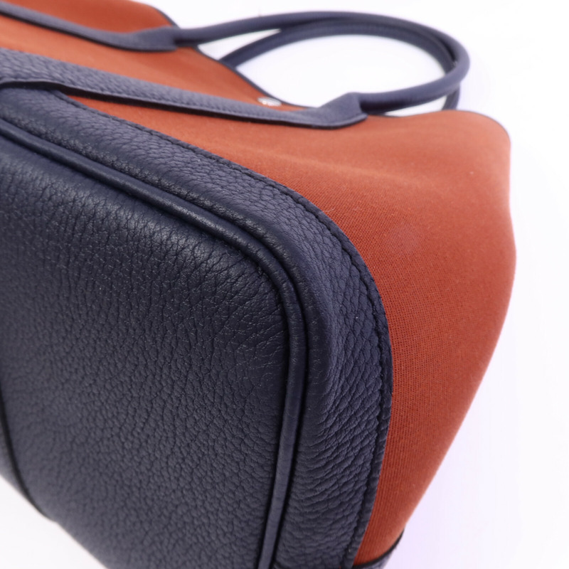 HERMES 帆布/Negonda皮革Garden Party PM手挽袋Cuivre/Bleu Indigo-12
