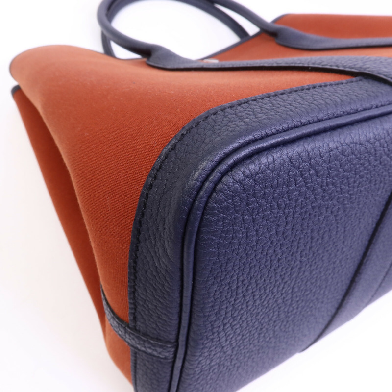 HERMES 帆布/Negonda皮革Garden Party PM手挽袋Cuivre/Bleu Indigo-13