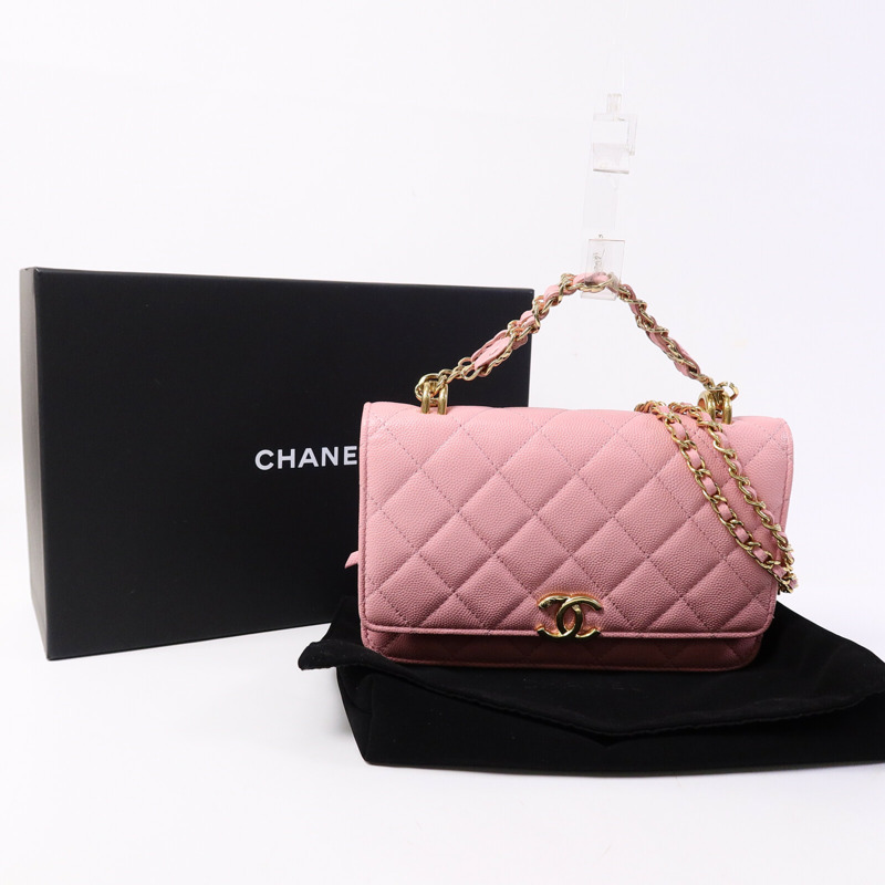 CHANEL 牛皮皮革WOC Wallet On Chain鏈帶手挽肩背兩用袋-9