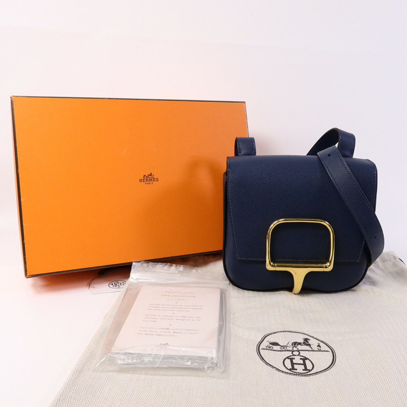 HERMES Epsom皮革Della Cavalleria Mini肩背袋Bleu Indigo-8