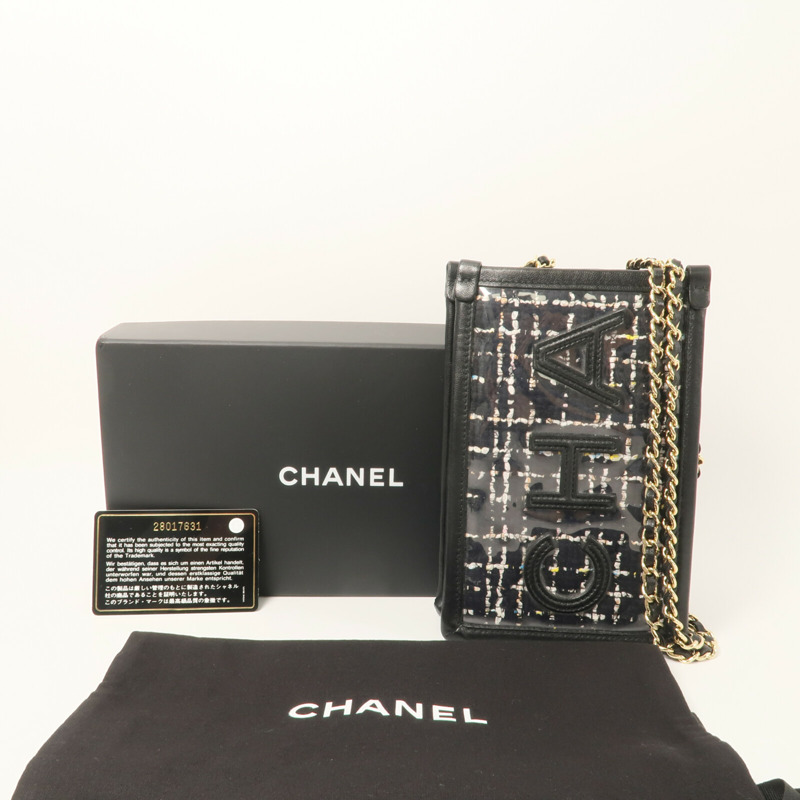 CHANEL Tweed/PVC Clutch with Chain鏈帶肩背袋-10
