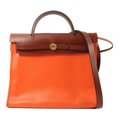 HERMES 帆布Herbag PM手挽肩背兩用袋Orange Mecano/Rough H