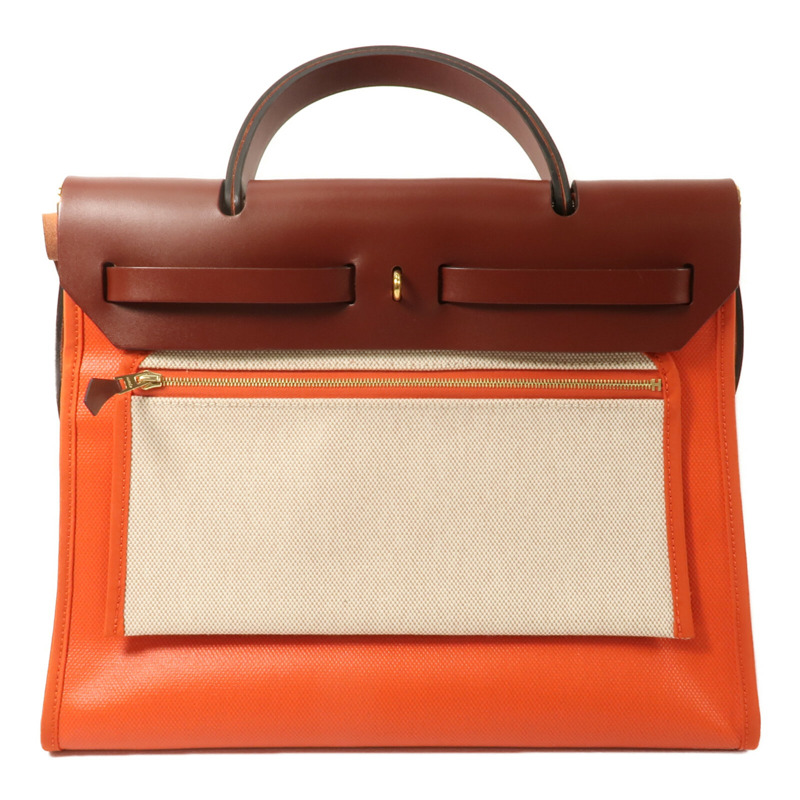 HERMES 帆布Herbag PM手挽肩背兩用袋Orange Mecano/Rough H-1