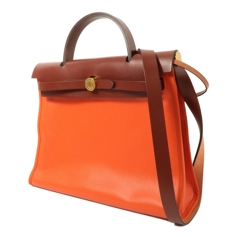 HERMES 帆布Herbag PM手挽肩背兩用袋Orange Mecano/Rough H-2