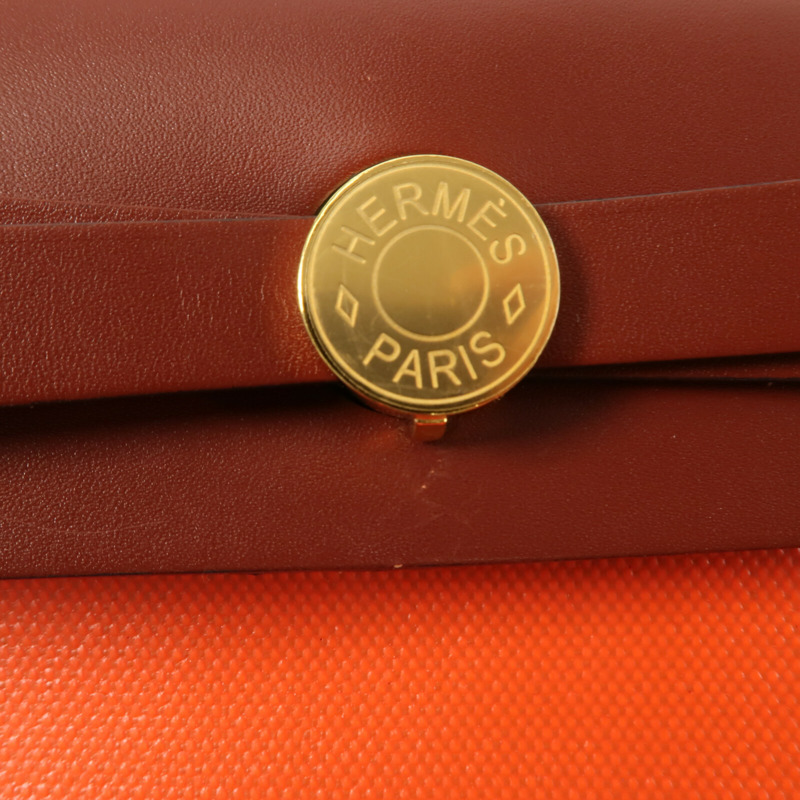 HERMES 帆布Herbag PM手挽肩背兩用袋Orange Mecano/Rough H-6