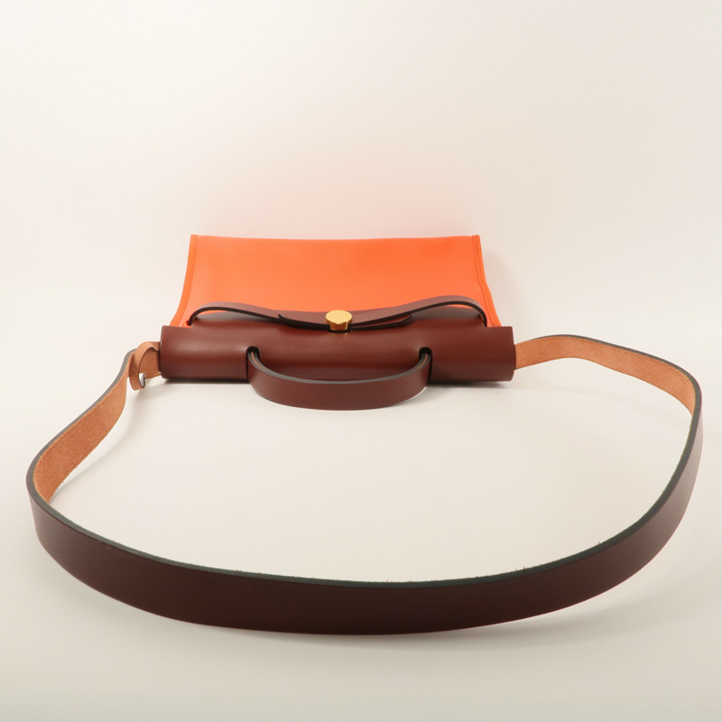 HERMES 帆布Herbag PM手挽肩背兩用袋Orange Mecano/Rough H-10