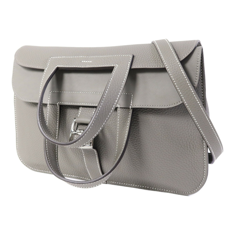 HERMES Clemence皮革Halzan 31手挽肩背兩用袋Gris Meyer-2