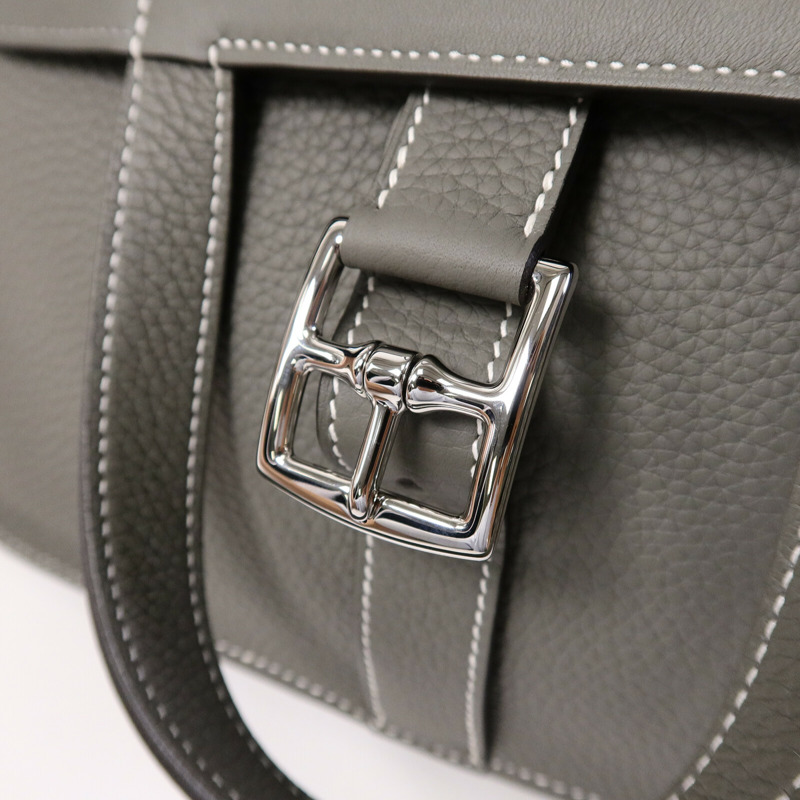 HERMES Clemence皮革Halzan 31手挽肩背兩用袋Gris Meyer-6