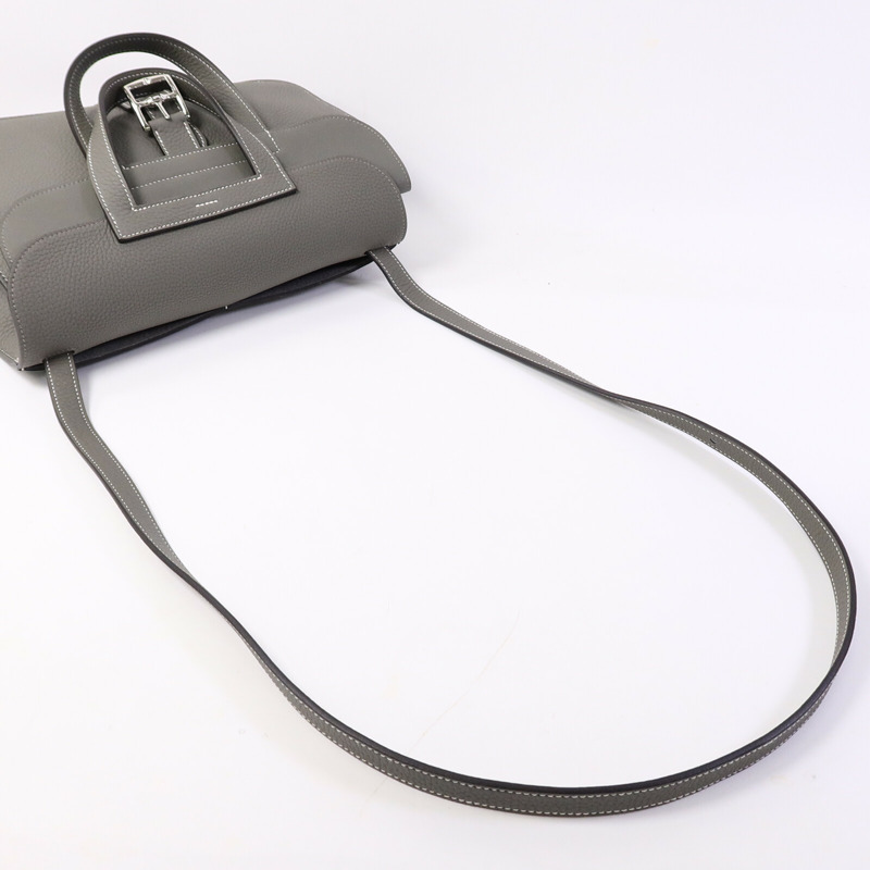 HERMES Clemence皮革Halzan 31手挽肩背兩用袋Gris Meyer-8