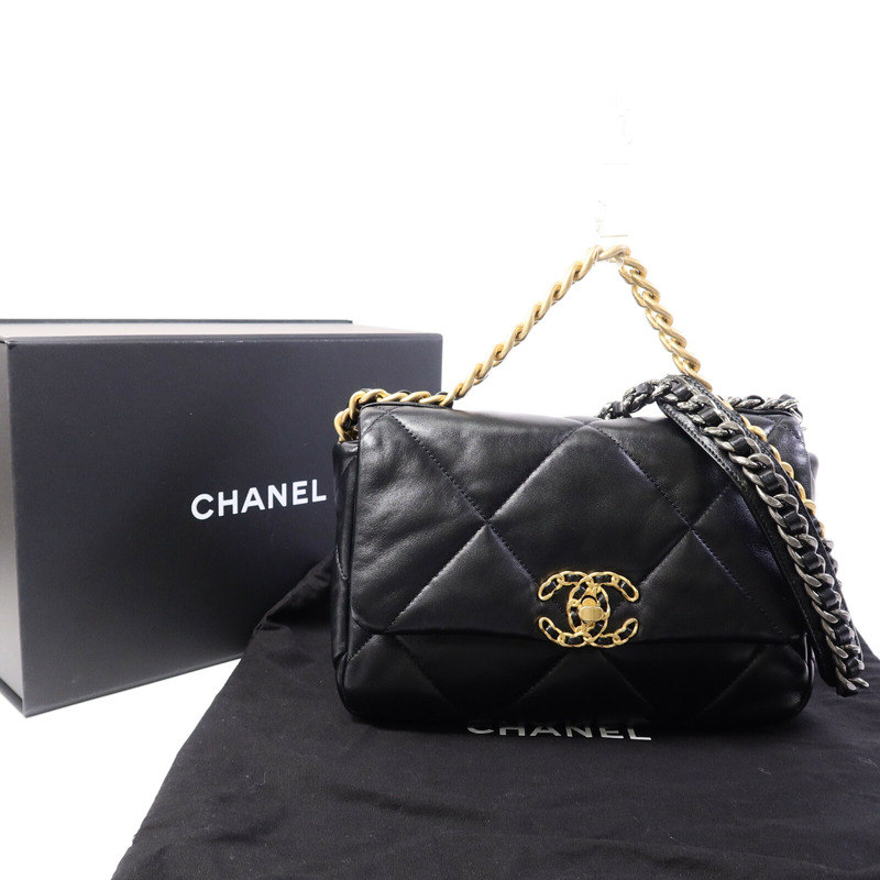 CHANEL 羊皮皮革Chanel 19 Small鏈帶手挽肩背兩用袋-9