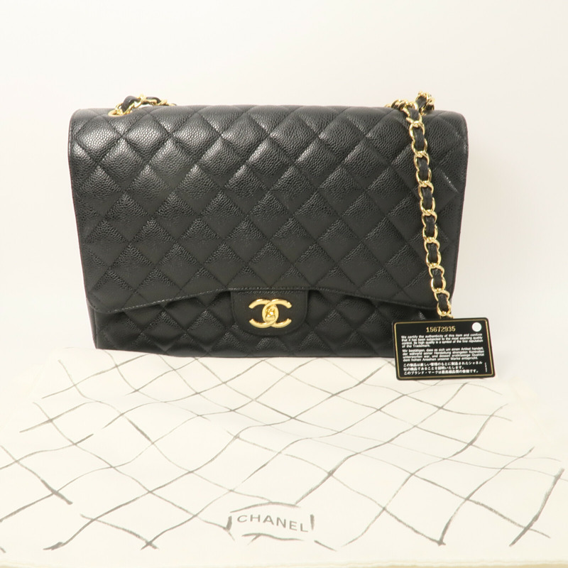 CHANEL 牛皮皮革Maxi Classic鏈帶肩背袋-10