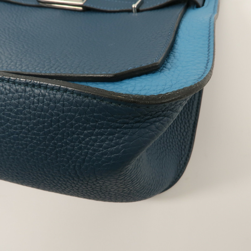 HERMES Clemence皮革Jypsiere 28肩背袋Colvert/Turquoise-11