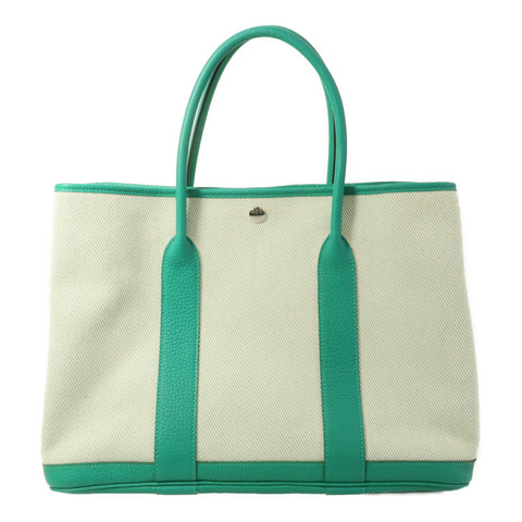HERMES Negonda皮革/Canvas Garden Party PM手挽袋Menthe