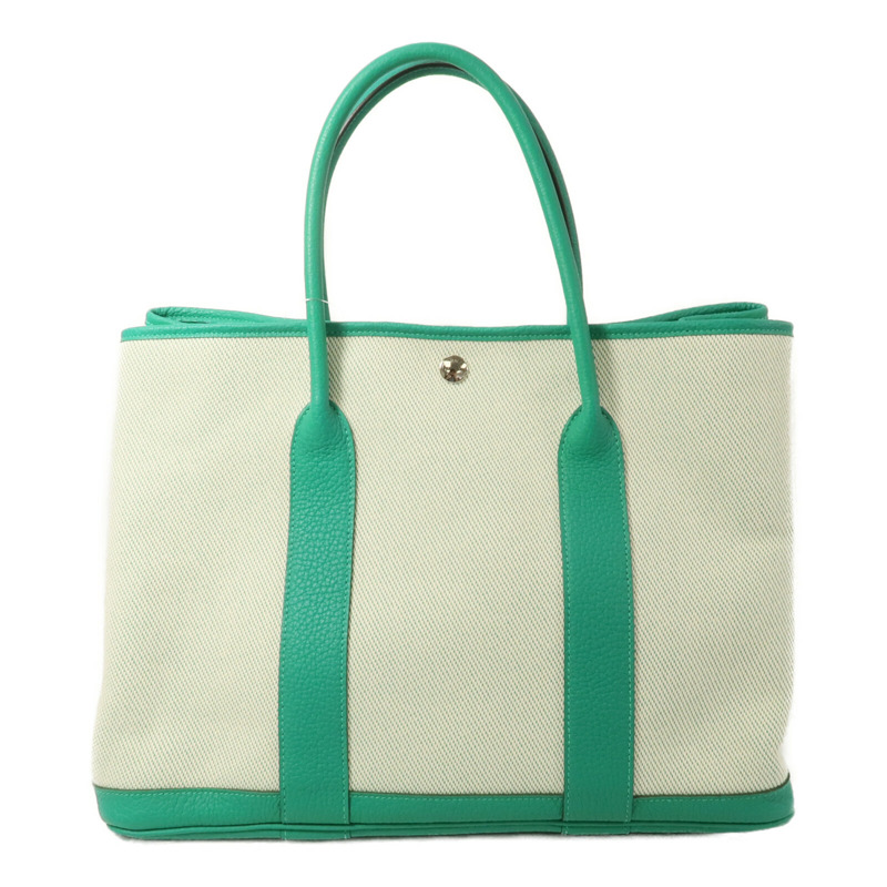HERMES Negonda皮革/Canvas Garden Party PM手挽袋Menthe-1