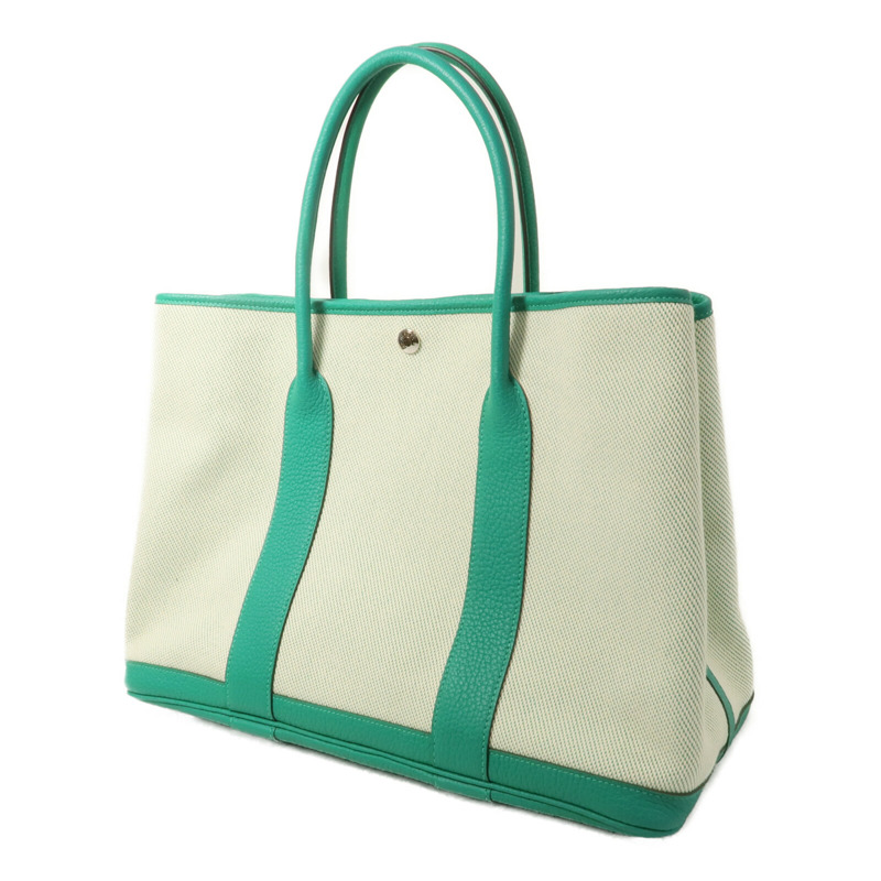 HERMES Negonda皮革/Canvas Garden Party PM手挽袋Menthe-2