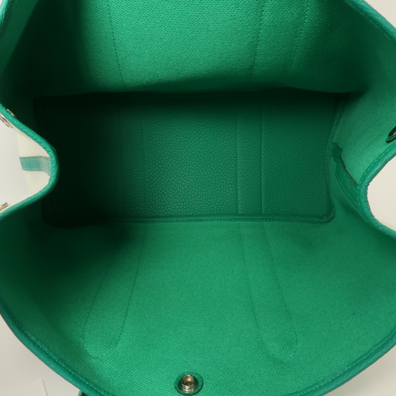 HERMES Negonda皮革/Canvas Garden Party PM手挽袋Menthe-4
