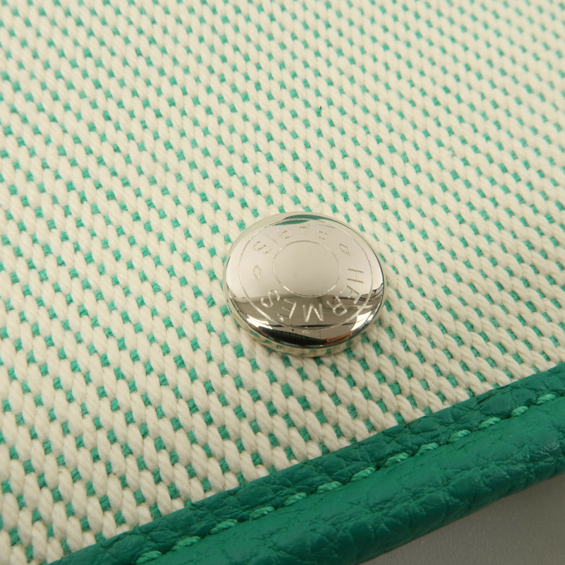 HERMES Negonda皮革/Canvas Garden Party PM手挽袋Menthe-5