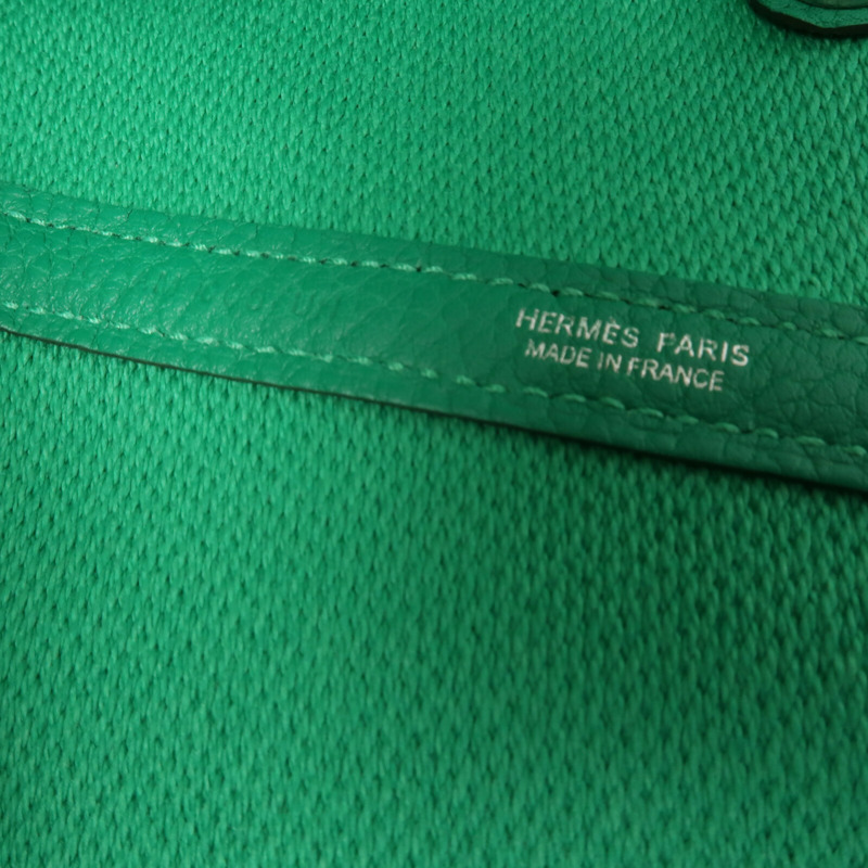 HERMES Negonda皮革/Canvas Garden Party PM手挽袋Menthe-6