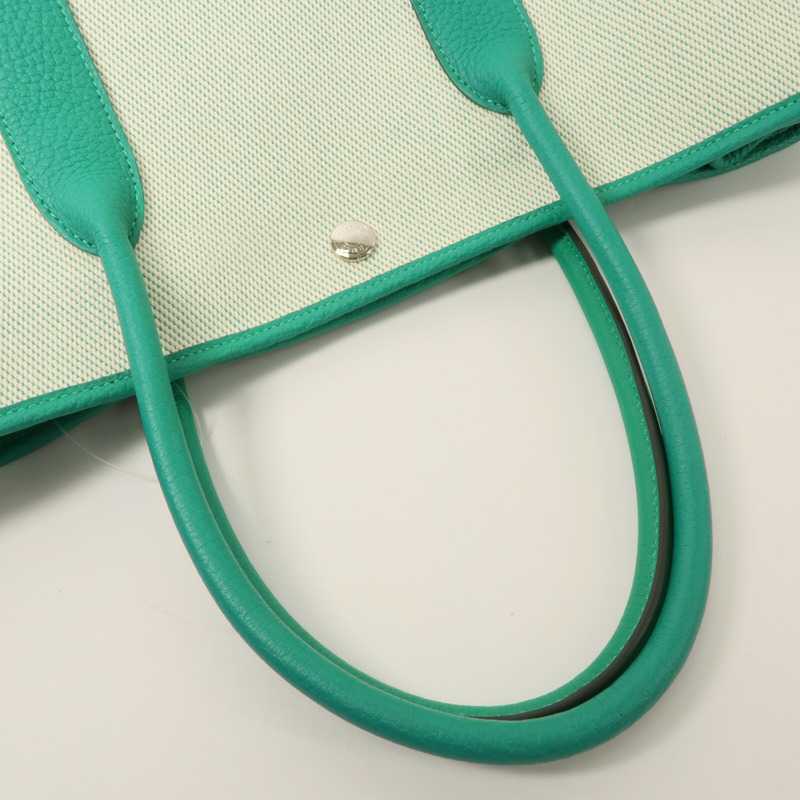 HERMES Negonda皮革/Canvas Garden Party PM手挽袋Menthe-7