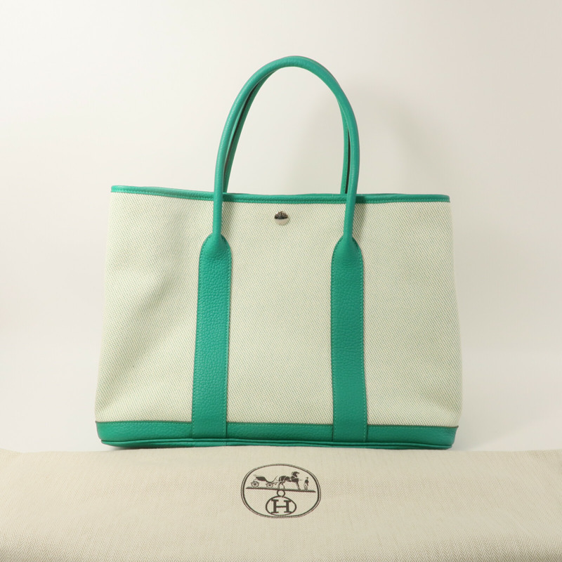 HERMES Negonda皮革/Canvas Garden Party PM手挽袋Menthe-8