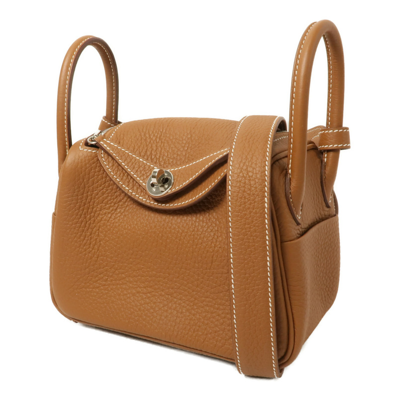 HERMES Clemence皮革Mini Lindy金扣手挽肩背兩用袋Gold-2