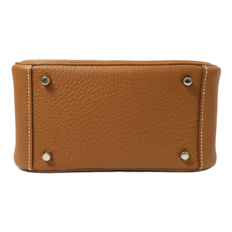 HERMES Clemence皮革Mini Lindy金扣手挽肩背兩用袋Gold-3