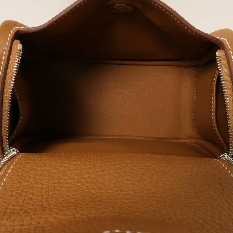 HERMES Clemence皮革Mini Lindy金扣手挽肩背兩用袋Gold-4