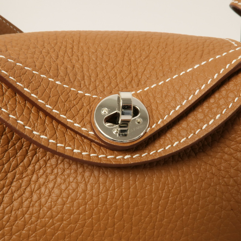 HERMES Clemence皮革Mini Lindy金扣手挽肩背兩用袋Gold-5