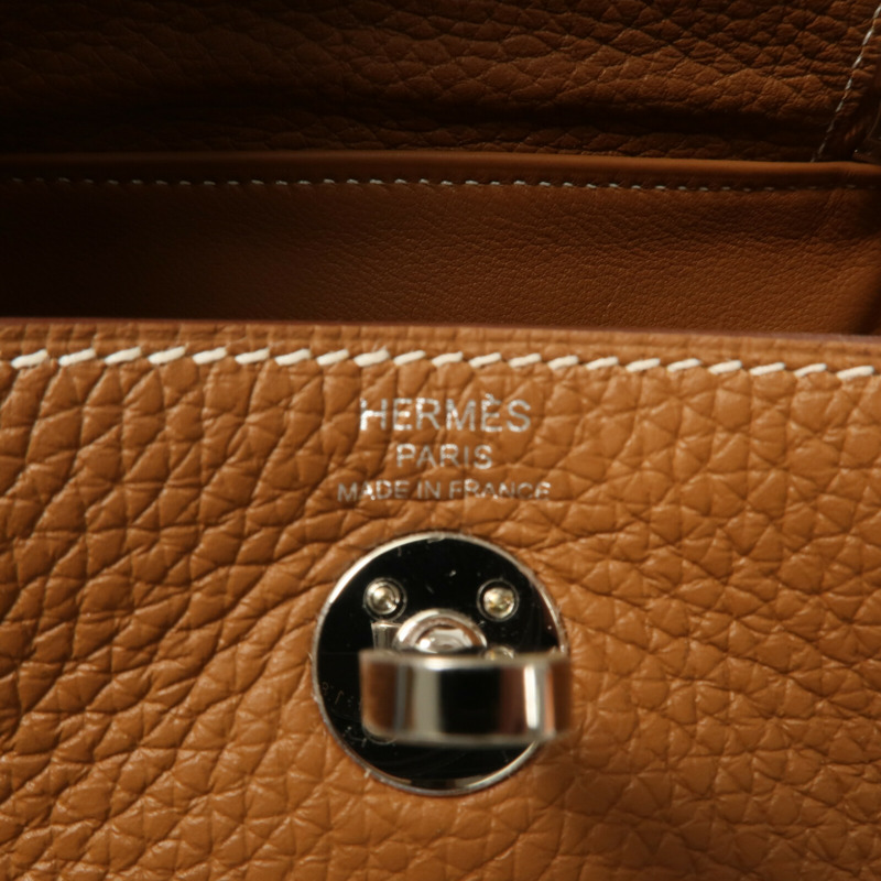 HERMES Clemence皮革Mini Lindy金扣手挽肩背兩用袋Gold-6