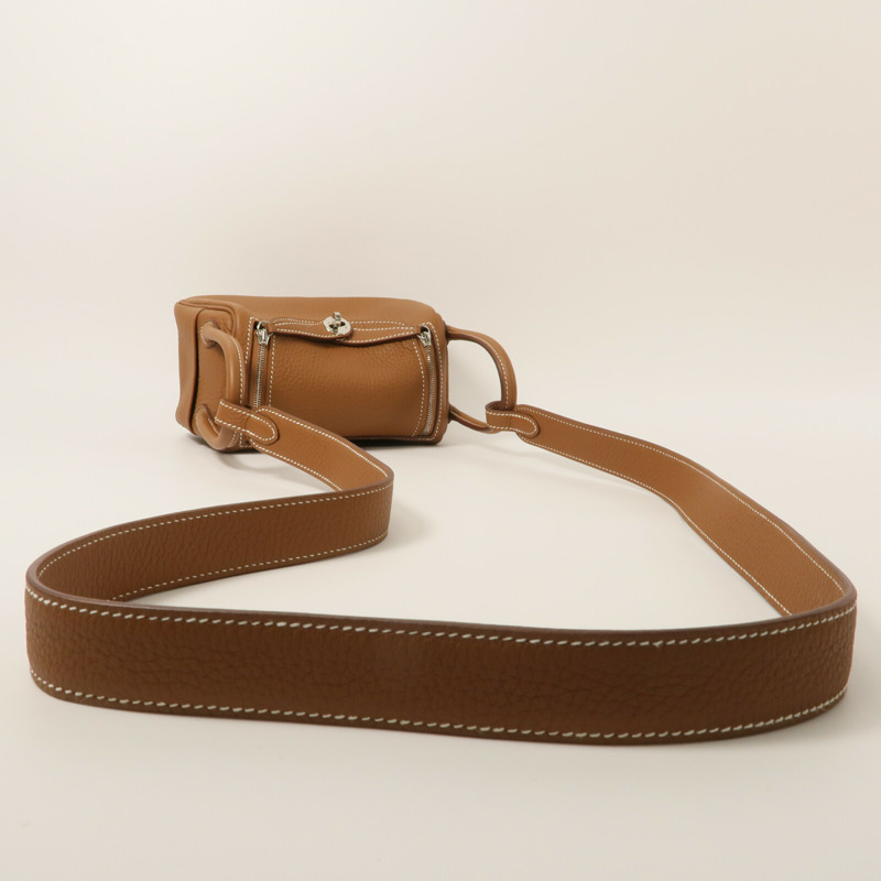 HERMES Clemence皮革Mini Lindy金扣手挽肩背兩用袋Gold-8