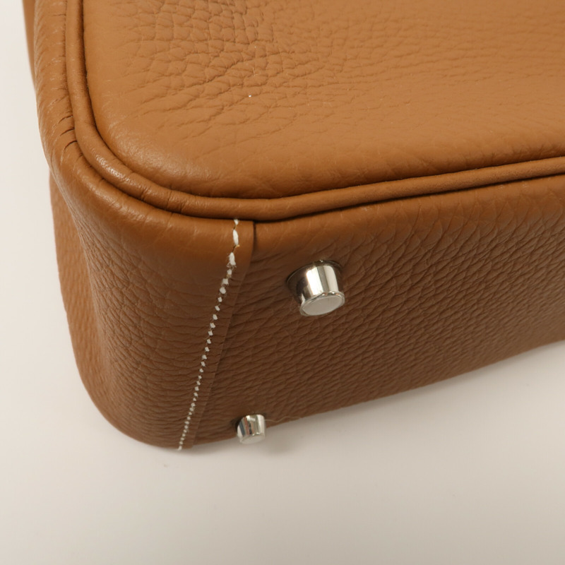 HERMES Clemence皮革Mini Lindy金扣手挽肩背兩用袋Gold-10