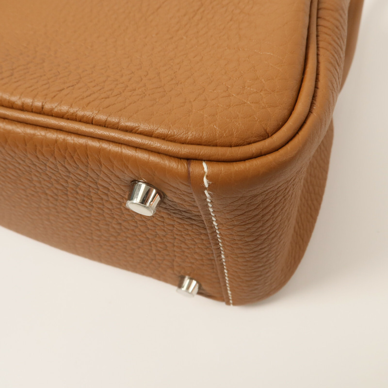 HERMES Clemence皮革Mini Lindy金扣手挽肩背兩用袋Gold-11