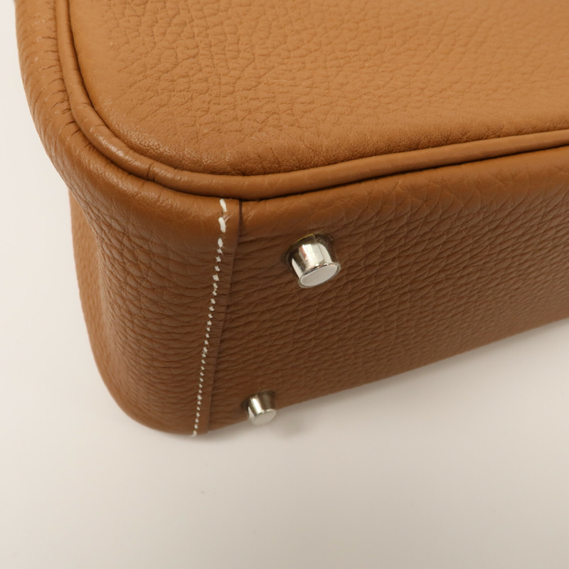 HERMES Clemence皮革Mini Lindy金扣手挽肩背兩用袋Gold-12