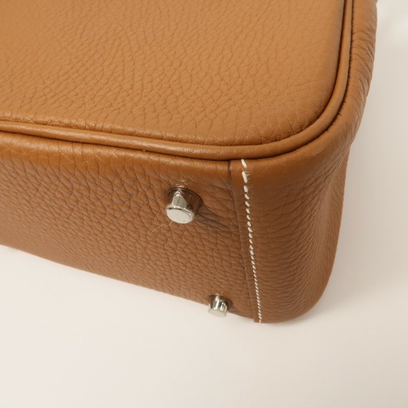 HERMES Clemence皮革Mini Lindy金扣手挽肩背兩用袋Gold-13