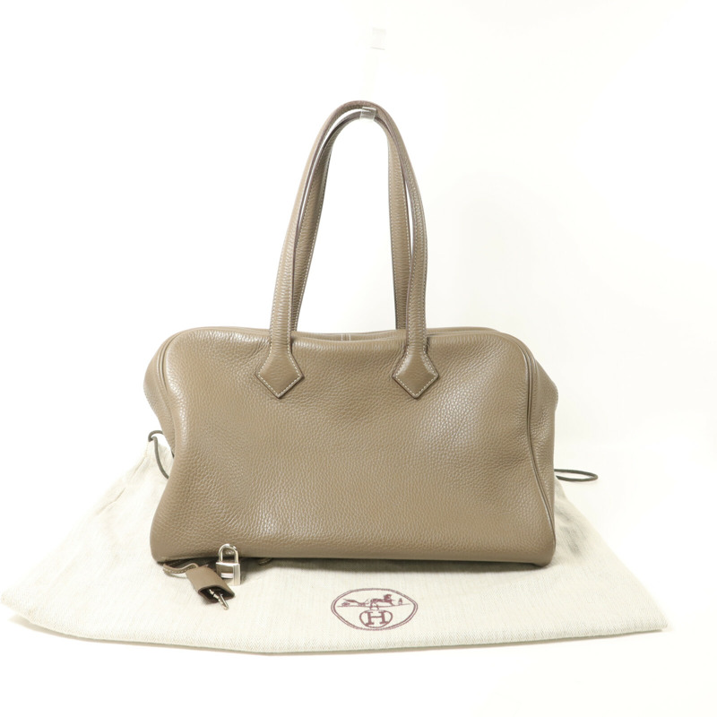 HERMES Togo皮革Victoria 35手挽袋Etoupe-10