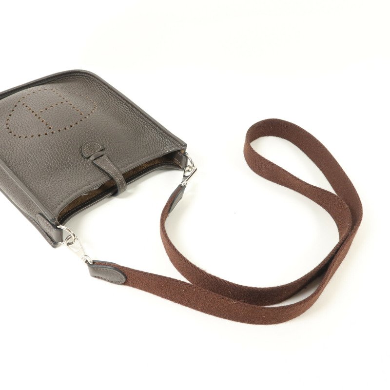 HERMES Clemence皮革Evelyne TPM肩背袋Chocolat-7