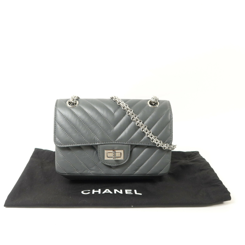 CHANEL 牛皮皮革Mini 2.55鏈帶手挽肩背兩用袋-9
