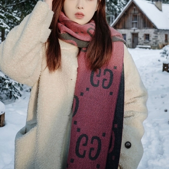 GG圍巾 Gucci 古馳 灰粉 羊絨 雙面 GG圖騰 圍巾 披肩 保暖圍巾 558007-5