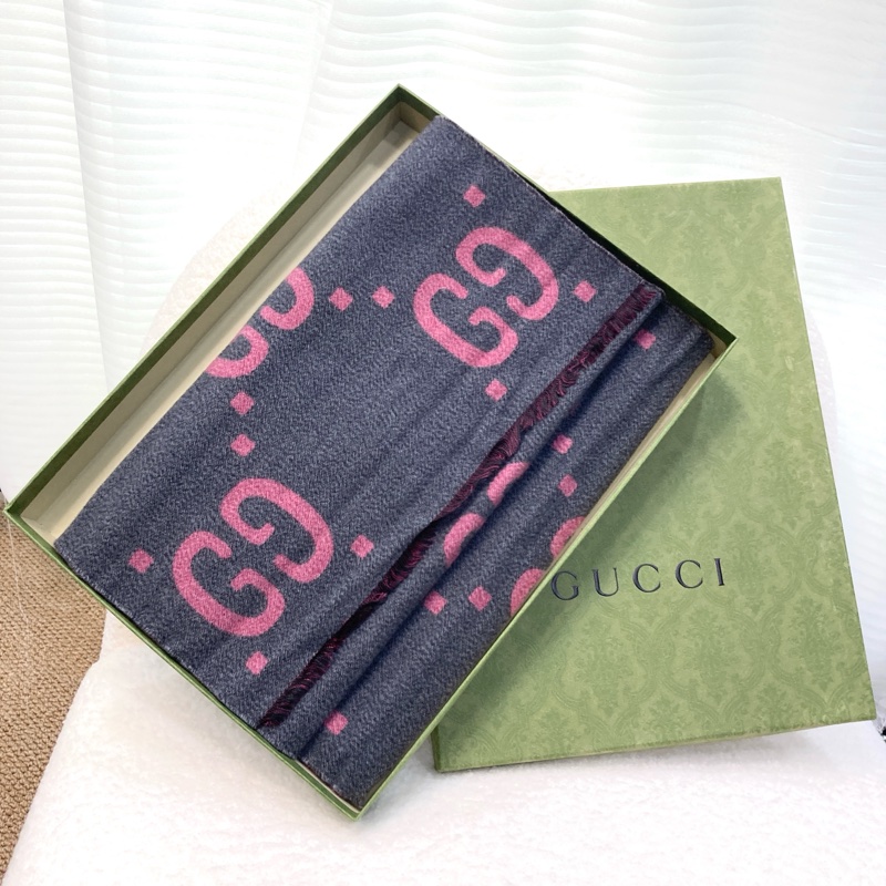 GG圍巾 Gucci 古馳 灰粉 羊絨 雙面 GG圖騰 圍巾 披肩 保暖圍巾 558007-6