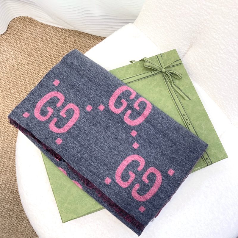 GG圍巾 Gucci 古馳 灰粉 羊絨 雙面 GG圖騰 圍巾 披肩 保暖圍巾 558007-8