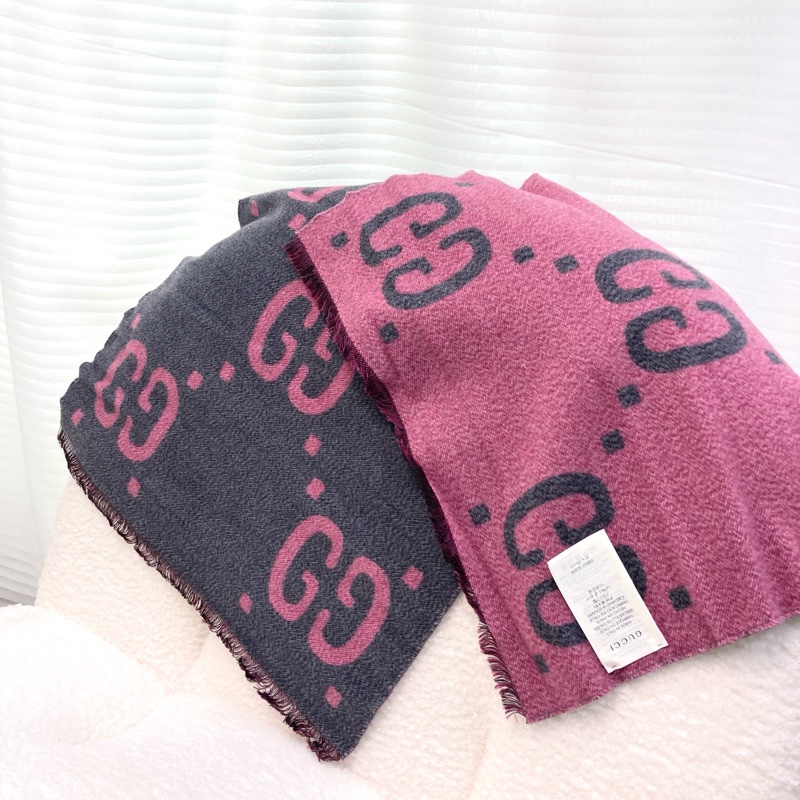 GG圍巾 Gucci 古馳 灰粉 羊絨 雙面 GG圖騰 圍巾 披肩 保暖圍巾 558007-10