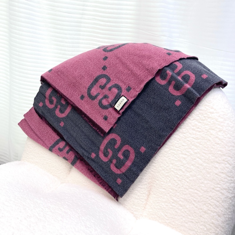 GG圍巾 Gucci 古馳 灰粉 羊絨 雙面 GG圖騰 圍巾 披肩 保暖圍巾 558007-12