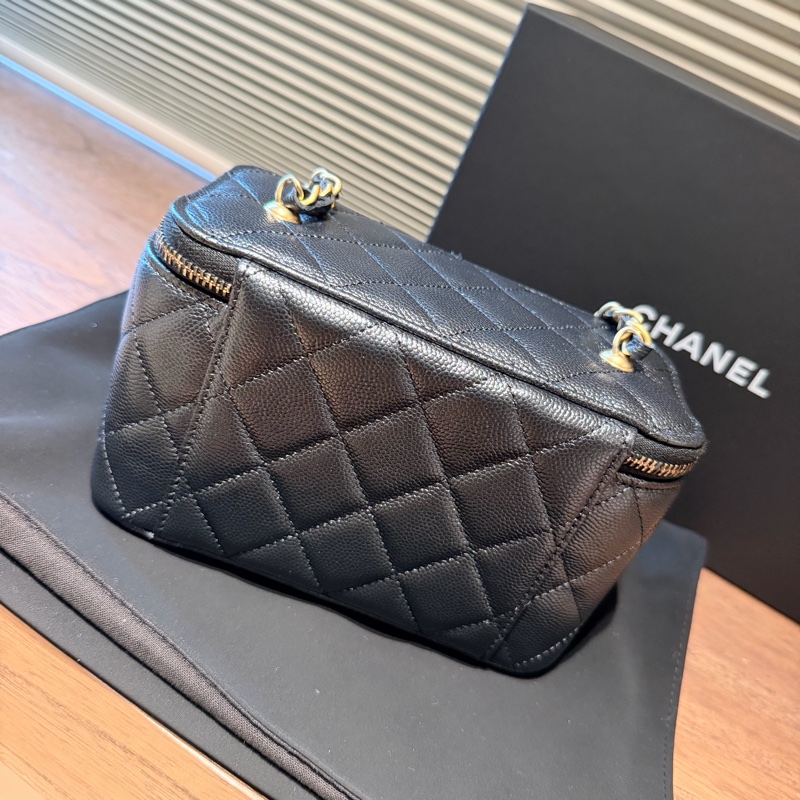 99成新｜CHANEL VANITY A CHAINE 荔枝皮長盒子/黑金-2