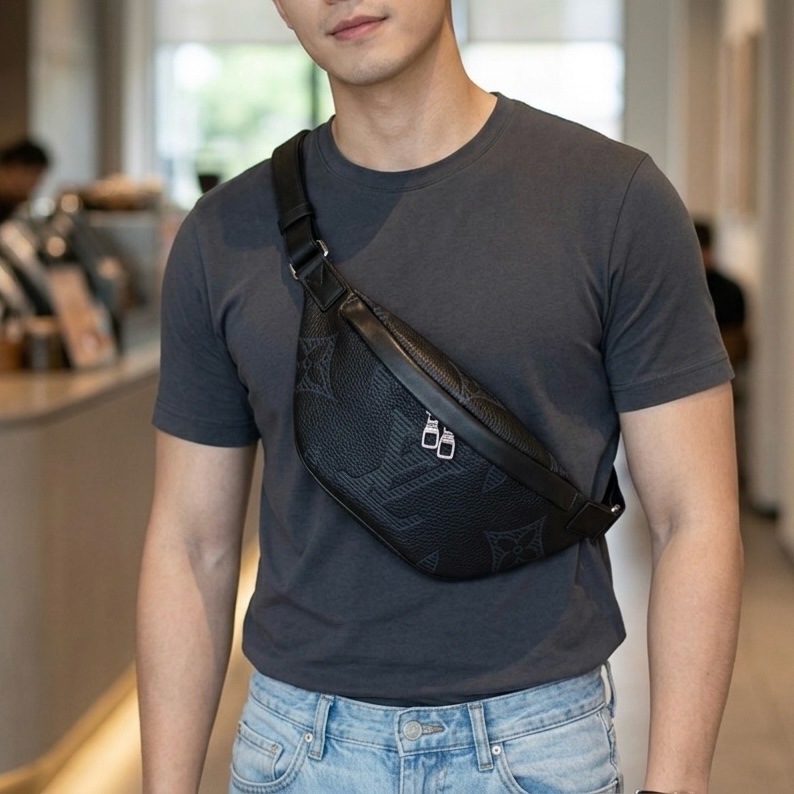 Discovery腰包 Louis Vuitton 路易威登 黑色 Taurillon Shadow壓紋牛皮 腰包 胸包 斜背包 M57289-1