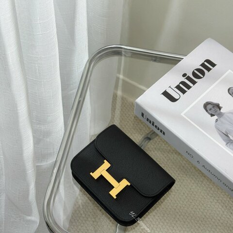 S5452-Hermes Mini Constance Slim Epsom 89黑色金釦短夾