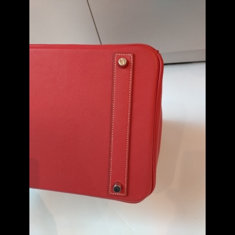 Hermes 銀釦鮭魚粉雕花皮邊布身柏金包 birkin 40-15