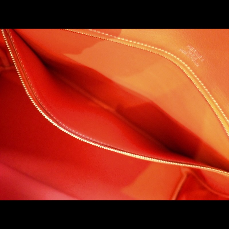 Hermes 銀釦鮭魚粉雕花皮邊布身柏金包 birkin 40-21
