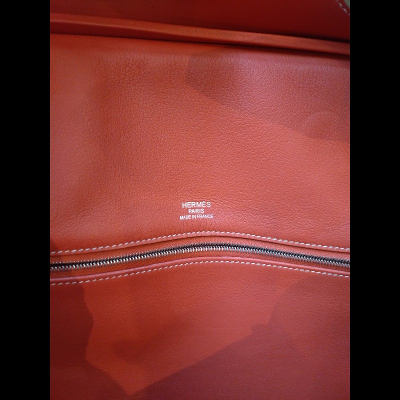 Hermes 銀釦鮭魚粉雕花皮邊布身柏金包 birkin 40-22
