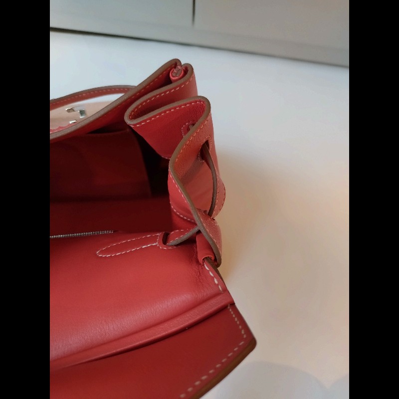 Hermes 銀釦鮭魚粉雕花皮邊布身柏金包 birkin 40-24