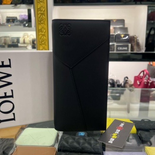 東區正精品㊣LOEWE PUZZLE C510978X07 全新黑色牛皮拼接全皮對開16卡銀釦拉鍊零錢袋長夾皮夾 RZ6402-0